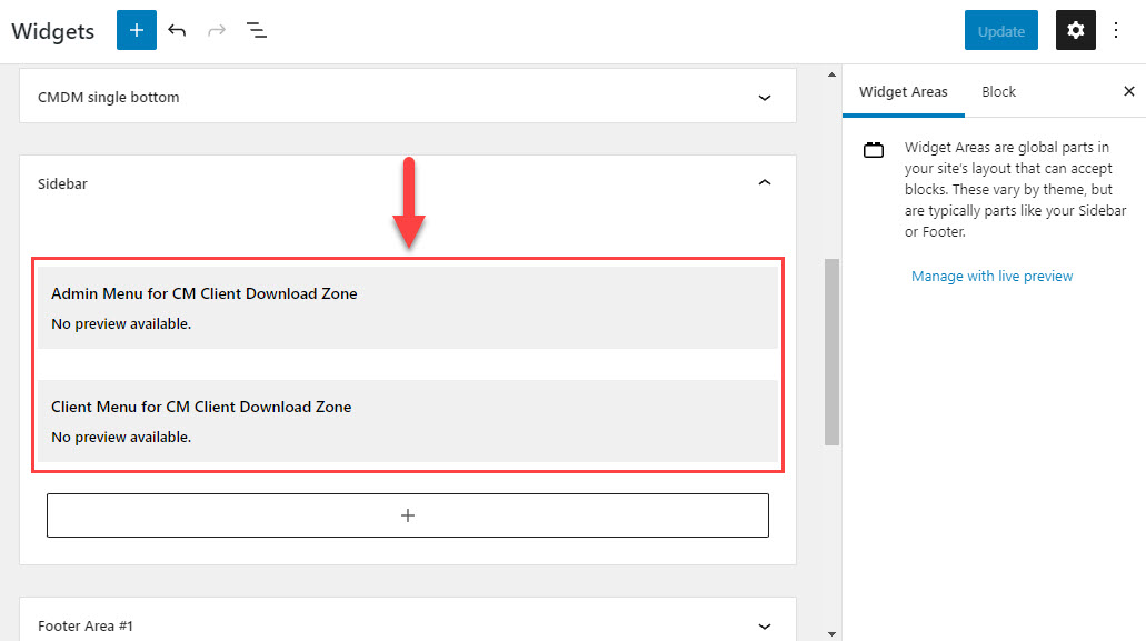 Enabling Client Download Zone widgets - Client Portal Plugin WordPress