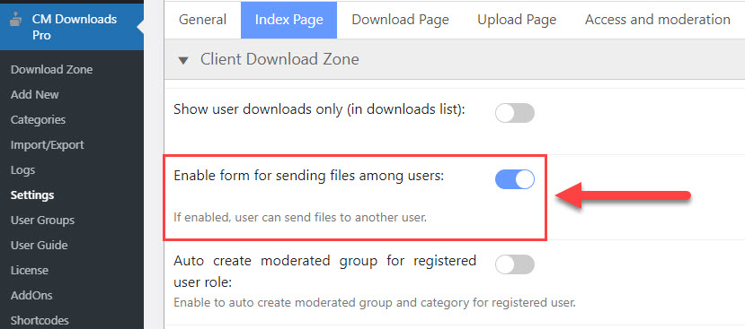 Enabling form for sending files among users - Secure Customer Portal WordPress