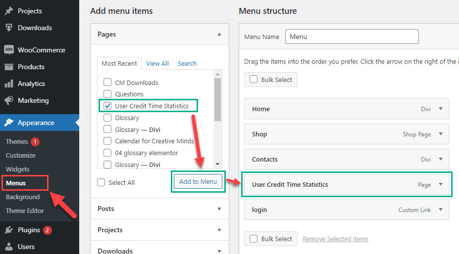 Adding the page to the site menu - Best WordPress Scheduling Plugin