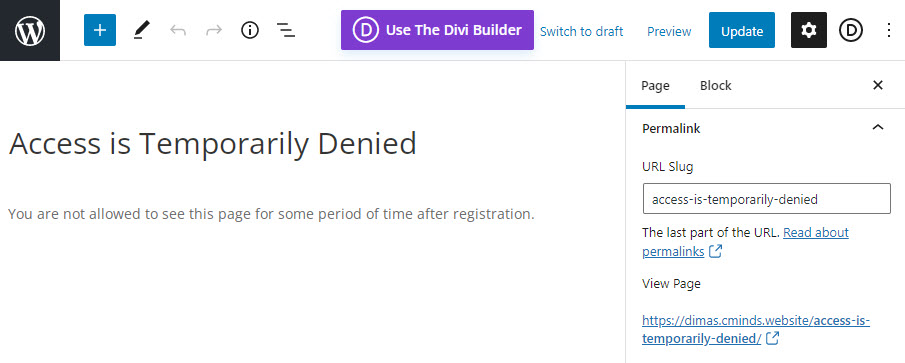 Creating page for temporarily denied access - WordPress Restricted Site Access