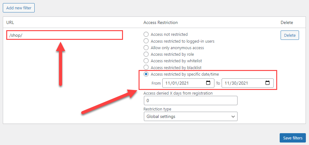 Restricting access to the 'Shop' page on the specific period of time - Content Control WordPress