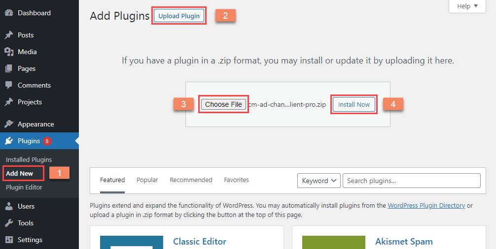 Installing the plugin - WordPress Ad Management