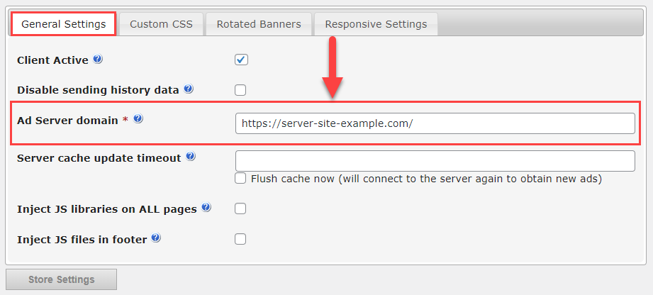Specifying the ad server domain - WordPress Advertising Plugin