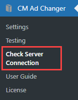 Navigation to the server tester - WordPress Banner Ad Management