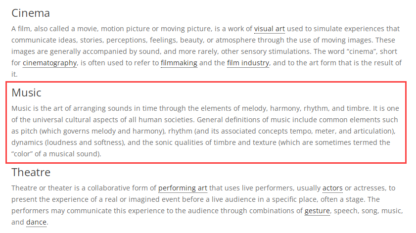 Result: terms that belong to the category 'Music' are not highlighted in the post - Wiki for WordPress