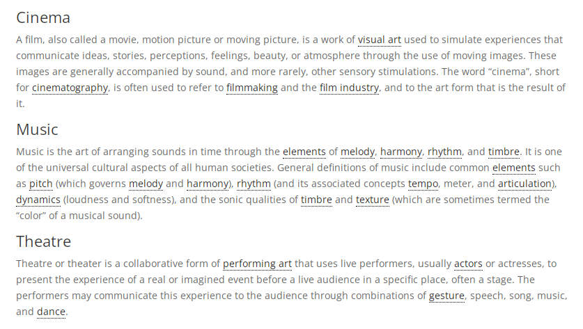 Example of the post with highlighted glossary terms - Tooltip WordPress Plugin