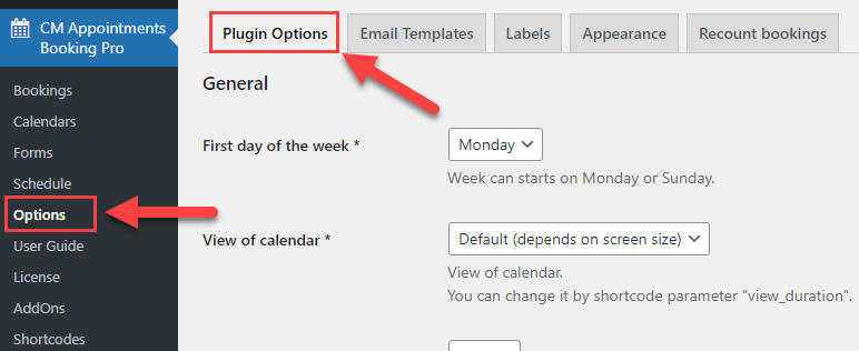 Navigation to the plugin settings - Booking Plugin WordPress