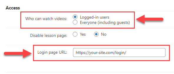 Restriction settings - WordPress Video Lessons Plugin