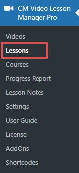 Navigation to the lessons dashboard - LMS in WordPress