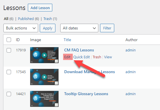 Editing the video lesson - WordPress eLearning Plugin