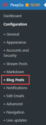 Blog Posts settings page - WordPress User Submitted Posts