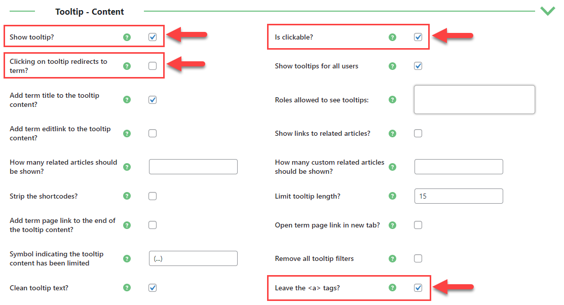 Configuring tooltip settings - Tooltip Plugin WordPress