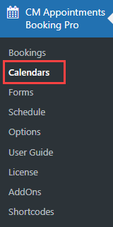 Navigation to the page for managing calendars - Best WordPress Scheduling Plugin