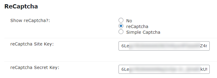 reCaptcha settings - Review Plugin for WordPress