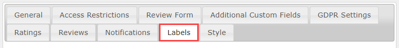 Labels settings tab - Customer Reviews Plugin