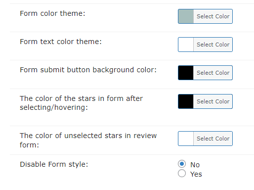 Color settings - Customer Review Plugin for WordPress