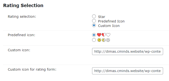 Rating selection settings - Review Plugin for WordPress