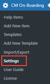 Navigation to the plugin settings - OnBoarding Plugin WordPress