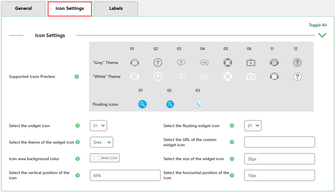 Icon settings - WordPress Walkthrough Plugin