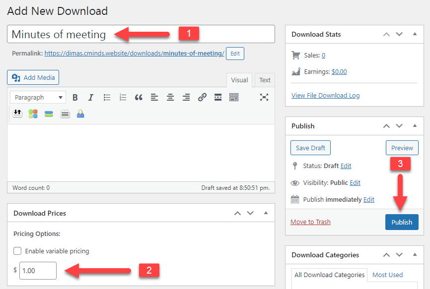 Creating an EDD download for selling minutes of meeting - WordPress LMS Plugin