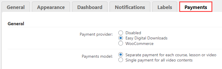 Payments settings - LMS in WordPress