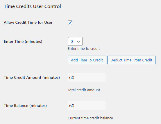 Managing user time credit - Appointment Scheduling Plugin WordPress