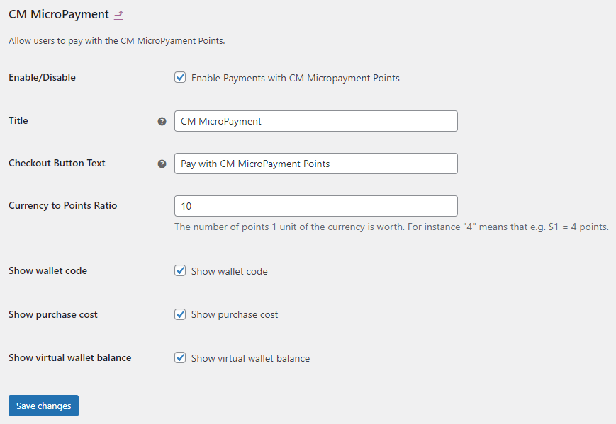 WooCommerce Plugin integration settings - WordPress Point System