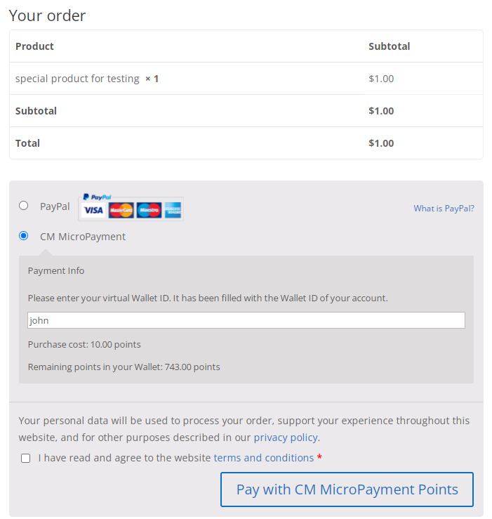 MicroPayments payment gateway for WooCommerce - WordPress Wallet Plugin