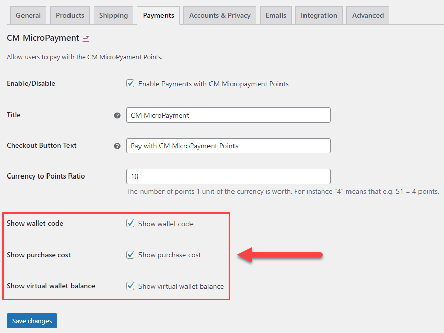 WooCommerce Plugin integration options - WordPress User Wallet Credit System