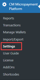 Navigation to the plugin settings - WordPress Wallet Plugin