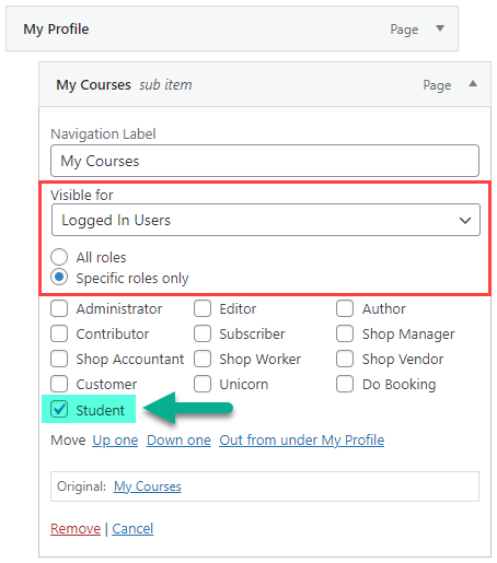 Enabling the menu item for specific user role only - Page Restriction WordPress