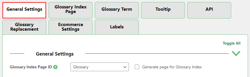 General plugin settings - Glossary Plugin WordPress