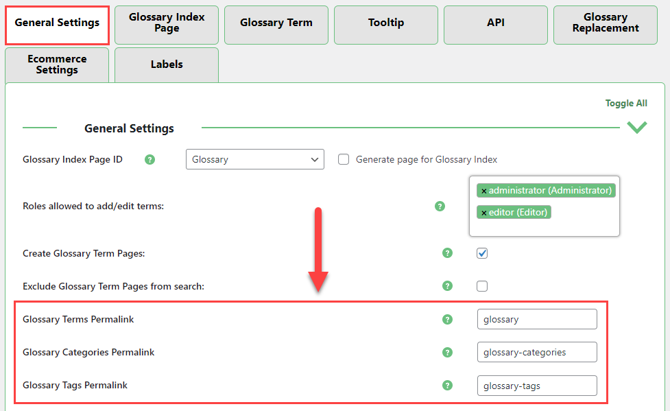 Glossary permalinks settings - Knowledge Base WordPress Plugin