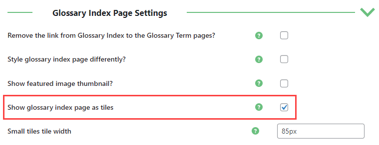 Displaying glossary index page as tiles in the Pro version - WordPress as a Wiki