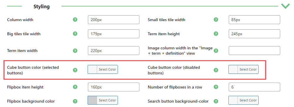 Extra settings for the Cube style - WordPress Internal Linking Plugin