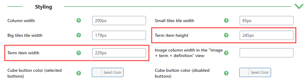 Extra settings for the Tiles with definition style - WordPress as a Wiki