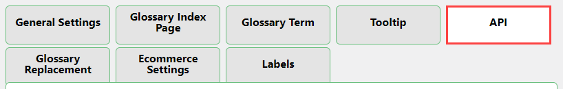 API settings tab - Tooltip Plugin WordPress