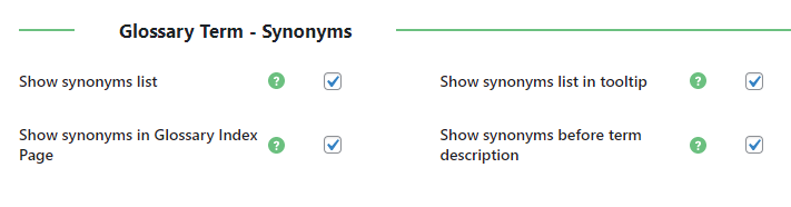 Synonyms settings - Glossary Plugin WordPress