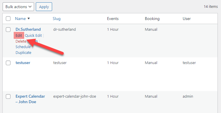 Editing the calendar - WordPress Plugin for Scheduling Consultations