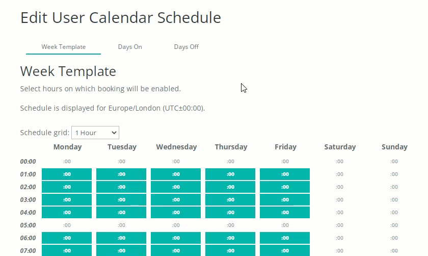 Editing calendar schedule on the front-end - Appointment Scheduling Plugin WordPress