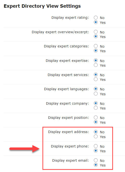 Expert directory view address settings - WordPress Staff Directory Plugin