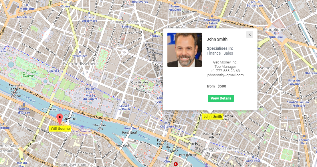 Displaying experts on the map - Google Maps WordPress Plugin