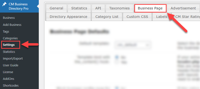 Business page settings - WordPress Local Business Directory