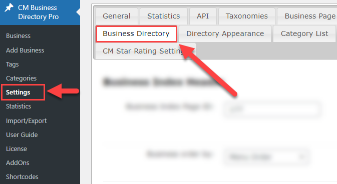 Navigation to Business Directory Plugin WordPress