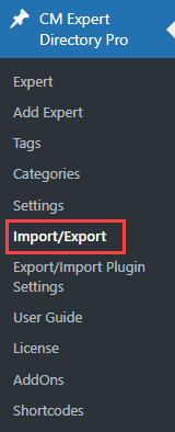 Navigation to import and export settings - WordPress Plugin Staff Directory