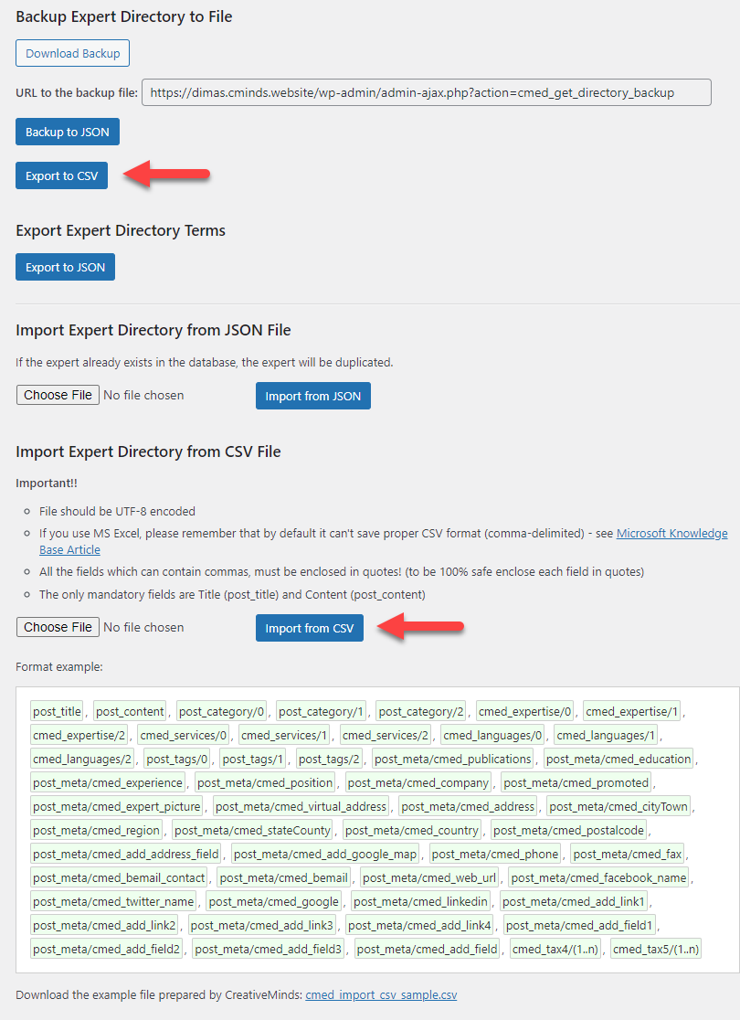 CSV options - WordPress Plugin for Member Directory