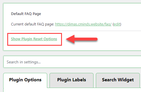 Resetting plugin options - WordPress Plugin for Expanding FAQ