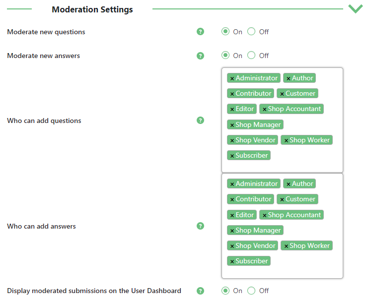 Moderation settings - FAQ Search WordPress Plugin