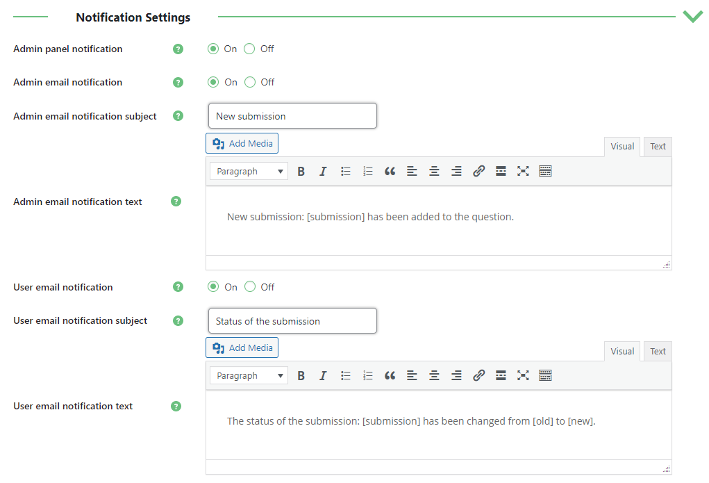 Notification settings - FAQ Plugin WordPress