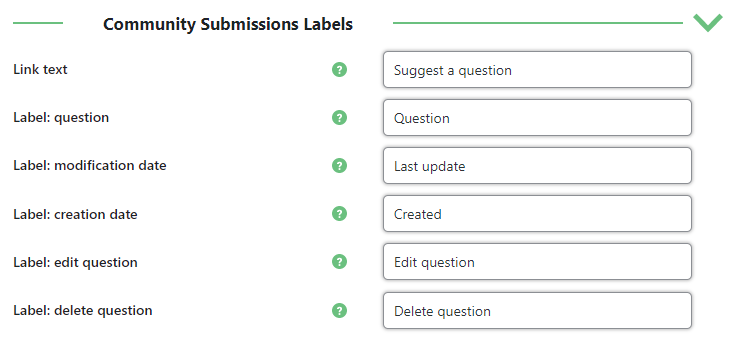 Community submissions labels - WordPress FAQ Plugin With Search Bar